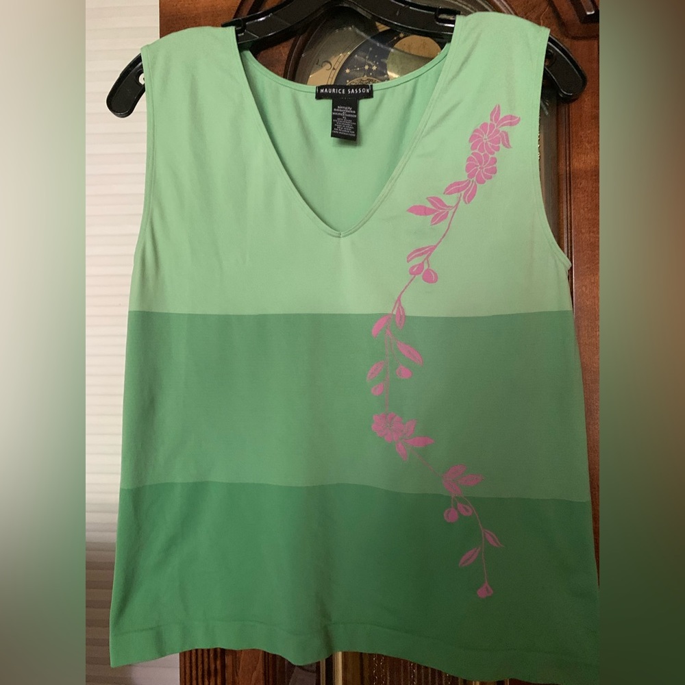 Vintage Lime green  top beaded with flowers XL